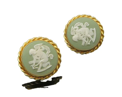 Aretes camafeo ángel torcido redondo vintage VAN DELL ORO 14K Foto 1 de 4