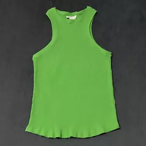 Topshop Muscle Tank Top Womens Size 12 Bright Green Sleeveless Ribbed Knit Shirt - Picture 1 of 3