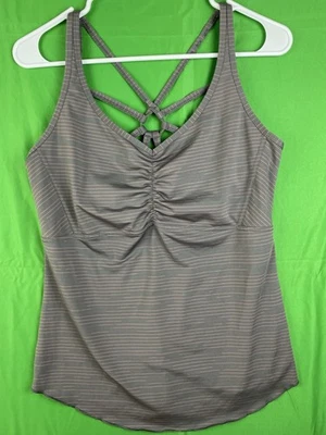 Camiseta sin mangas PrAna de filamento a rayas yoga espalda cruzada gris/blanco talla grande para mujer Foto 1 de 4