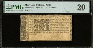 1774 Maryland, American Revolution Colonial Currency Note Banknote MD-62, PMG 20 - Picture 1 of 5
