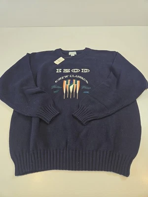VTG Izod Sweater Heavy knit Men's XL Navy Blue Crew Nautical Yacht Cotton - Image 1 of 4