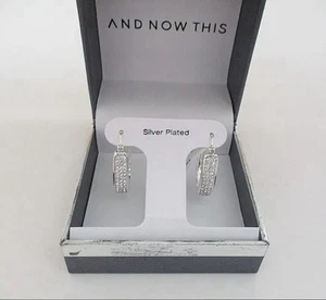 And Now This Silver Played Clear Crystal Hoop Earrings New In Box - Picture 1 of 3