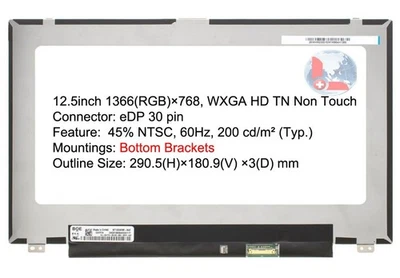 A+ 12.5" NT125WHM-N42 HD LCD Screen for Dell Latitude 7290 7280 5280 5290 02HY74 - Image 1 of 4