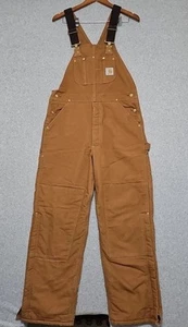 Mono con tirantes Carhartt para hombre pato R02-BRN talla 34x32 acolchado trabajo al aire libre - Imagen 1 de 12