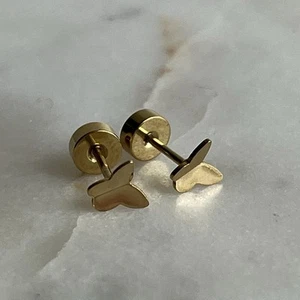 Flatback flat back gold tone mini butterfly stud post earrings stainless steel - Picture 1 of 5