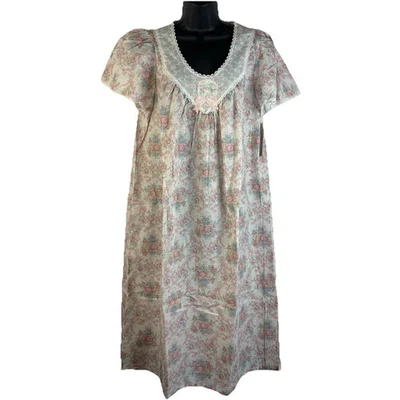 Vtg Gilligan & O'Malley Women's Sleepwear Pink Sz M Floral V Neck Puffed Sleeve - Image 1 of 4