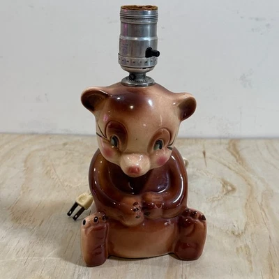 Abajur de mesa vintage Tot Line cerâmica marrom urso década de 1940 berçário quarto infantil - Imagem 1 de 4