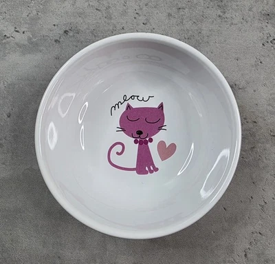 Whisker City Ceramic Cat Dish Bowl Meow Pink Green White - Image 1 of 4