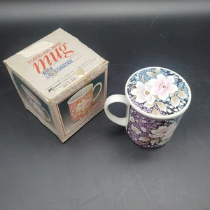 Vintage Japan Porcelain Floral Mug with Lid Coaster Kmart Corp New in Box - Picture 1 of 10