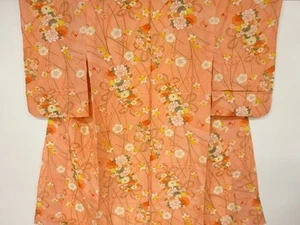 7307282: JAPANISCHER KIMONO / ANTIK HITOE JUBAN / SEIDE / FLORAL KUSUDAMA & TROMMEL - Bild 1 von 1