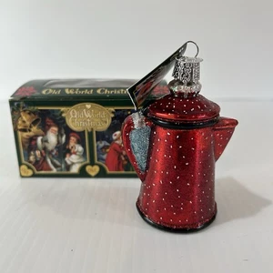Alte Welt Weihnachten Glas Ornament Lagerfeuer Kaffeekanne rot Camping Kitsch OWC - Bild 1 von 10