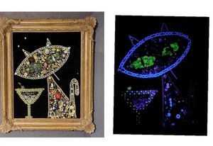 I SPY Uranium Glass Jewelry Art LUCKY Atomic Smoking Cat Picture W/Martini! - Picture 1 of 18
