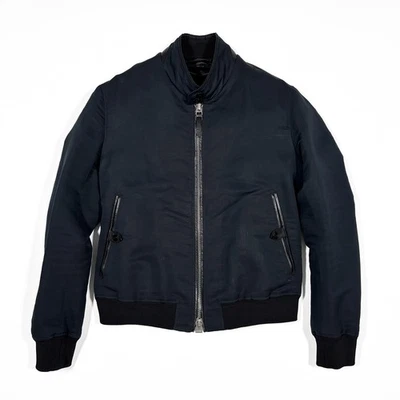 Chaqueta Harrington TOM FORD Ultimate Popelina Fina Azul Marino Cuero Detalles Talla 56 Foto 1 de 4