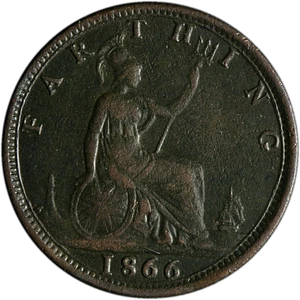 Great Britain 1866 Farthing KM#747.2 VF Details - Picture 1 of 2