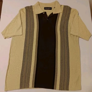 Brandini le collezioni Sweater Polo Brown Striped Size L - Picture 1 of 12