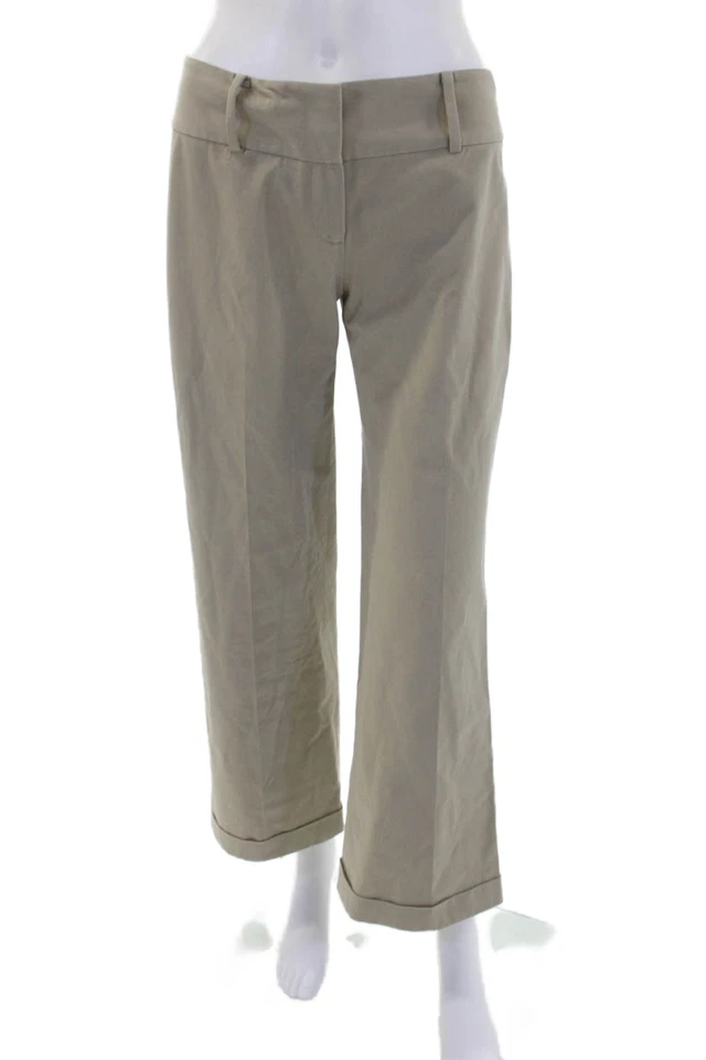 Pantalones Elie Tahari para mujer con cremallera texturizada forrados pierna ancha puño inferior caqui beige Si Foto 1 de 4