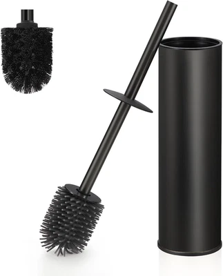 Scopino Bagno Wc Metallico, Scopino Wc Nero Opaco Con 2 Spazzolone Bagno Wc a Ma - Immagine 1 di 4
