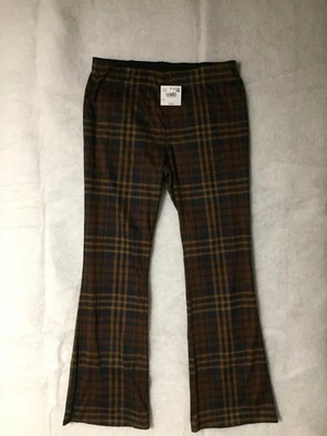 NUEVO CON ETIQUETAS American Eagle Tejido Pull On Cintura Alta Acampanada Bota Pantalones a Cuadros Marrón Grande Foto 1 de 4