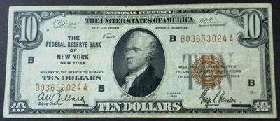 1929 $10 The Federal Reserve Bank Of New York, New York  B03653024A FR-1860-B - Image 1 of 4