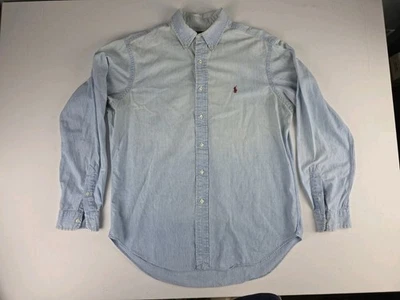 Camisa Polo Ralph Lauren De Colección Azul Claro Denim Desteñido Abotonada Para Hombres Grande Foto 1 de 4