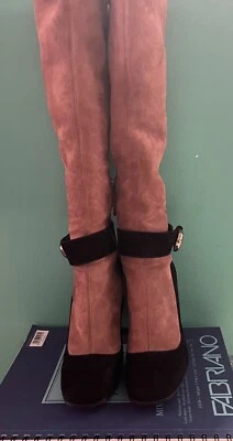 NEW PRICE!! 349.99 GENTLY LOVED PRADA 2 TONE BLACK & TAUPE SUEDE LONG BOOTS 37.5 - Image 1 of 4