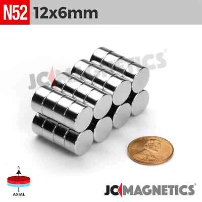 12mm x 6mm N52 Super Strong Rare Earth Neodymium Magnet Round Disc 12x6mm - Изображение 1 из 2
