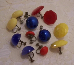 Retro Vintage Modern Screw On Earrings Colorful and Lite Lot of 6 - Picture 1 of 5