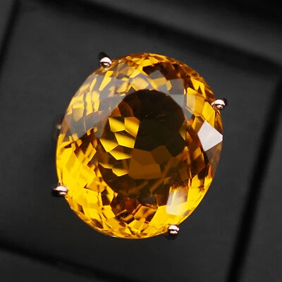 Suntuosos anillos hechos a mano de plata de ley 925 ovalados de citrino de oro amarillo de 26,80 quilates Foto 1 de 4
