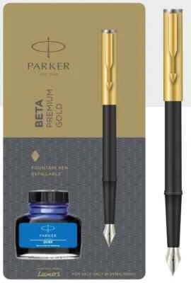 Pluma Estilográfica Parker Beta Premium Borde Dorado + Botella de Tinta Foto 1 de 3