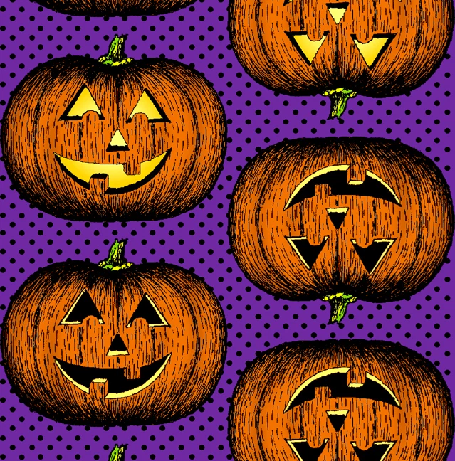 Tela de edredón de calabazas Hallowgraphix Brights Jack-o'-lantern - cuarto de grasa Foto 1 de 1