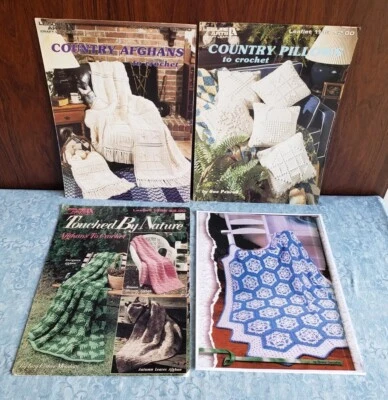 LOT 4 CROCHET Afghan Touched Nature #1338~Country #1160~Pillows #1143~Snowflakes - Image 1 of 4
