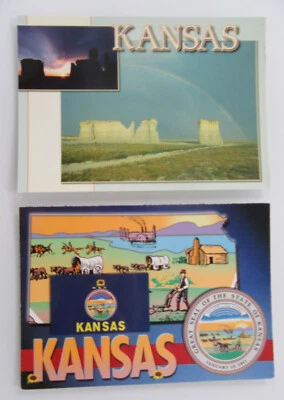 2 x Postkarte Amerika USA KANSAS Landkarten Map Postcard Postkarten ungelaufen - Bild 1 von 2