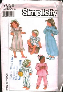 7838 Ancien patron couture simplicité fille années 80 chemise de nuit pyjama dormeur M - Photo 1/2