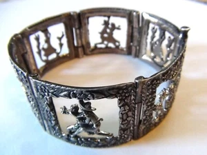 1940s Marcel Boucher signed Parisina Sterling Silver Mexico Panel Bracelet 7" - Picture 1 of 19