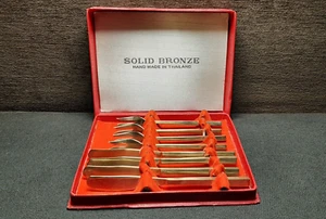 Set of 8 Vintage Bronze Dessert Utensils, Handmade, Thailand - Picture 1 of 24