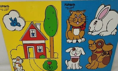 Vintage Playskool Puzzle Lot My House 5 Pc My Pets 4 Pc Educational Animals Home - Image 1 of 4
