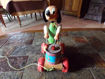 Ancien jouet en bois à traîner, RARE,Mickey au tambour,collections,1950,jouets - Photo 1/4