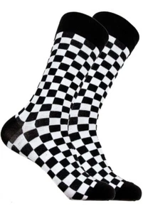 Men's Black White Checks Mid Calf Sock Fits Size 10-13 Business Weddings Formal - Picture 1 of 1