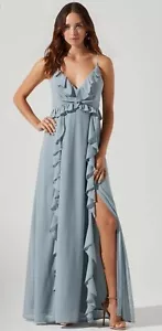 NWT ASTR The Label Ruffled V-Neck Maxi Dress Sleeveless Leg Slit Party Sundress - Picture 1 of 8
