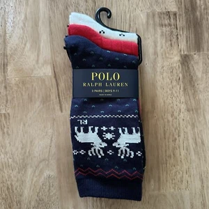 Polo Ralph Lauren Boys Crew Socks Reindeer Holiday 3 Pairs Boys Size 9-11 - Picture 1 of 8