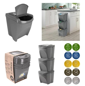3 x 25L Recycle Bins Stackable Food Kitchen Waste Recycling Lids Sorting Dustb - Picture 1 of 9