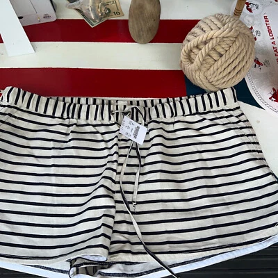 J Crew XL Lino Mezcla Algodón Crema/Negro Rayas Pantalones Cortos-Cintura Elástica Nuevo Con Etiquetas Foto 1 de 4