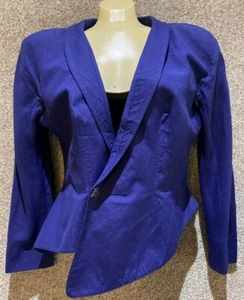 Vintage 80s Thierry Mugler Womens Purple Linen Blazer Jacket Size 46 US 36 - Picture 1 of 15