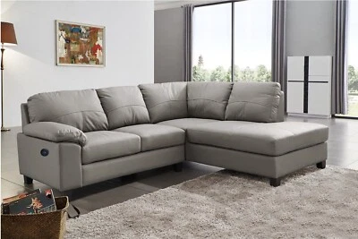 SC FURNITURE LTD GREY High Grade Genuine Leather Corner Sofa RH Facing +USB - BOSTON
