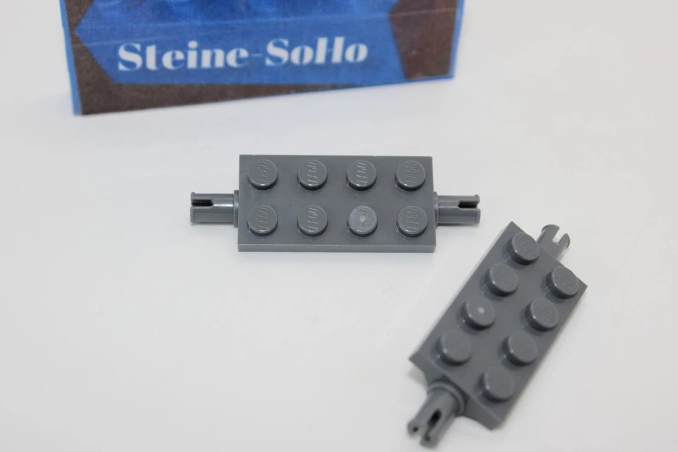 Lego (c) 2x Achse Platte 2x4 - 40687 - dunkelgrau - mit 2 Pins - plate 2 pins - Bild 1 von 1