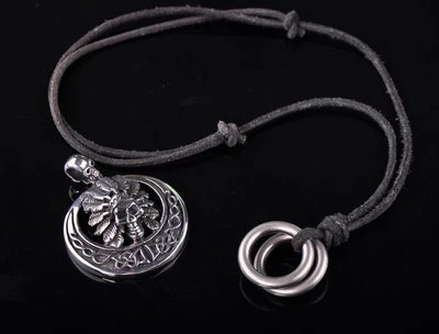 N112 Negro Nuevo Hombre Ajustable Playa Cuero Gargantilla Collar Anillos Colgante  Foto 1 de 4