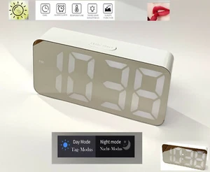 Digital Wecker Tischuhr Uhr Alarmwecker Snooze Spiegel Uhr DS-3622X Weiß- Weiß  - Bild 1 von 1
