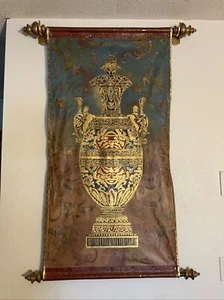 VINTAGE Gorgeous TAPESTRY MADE WITH LEATHER AND GOLD HAND PAINTED . - Picture 1 of 12