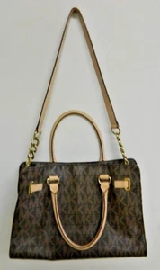 Michael Kors Morgan Signature Medium Brown Leather Chain Bag Handbag - Picture 1 of 11
