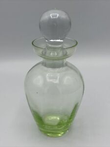 Vtg Green Glass Perfume Oil Bath Bottle With Clear Glass 5"